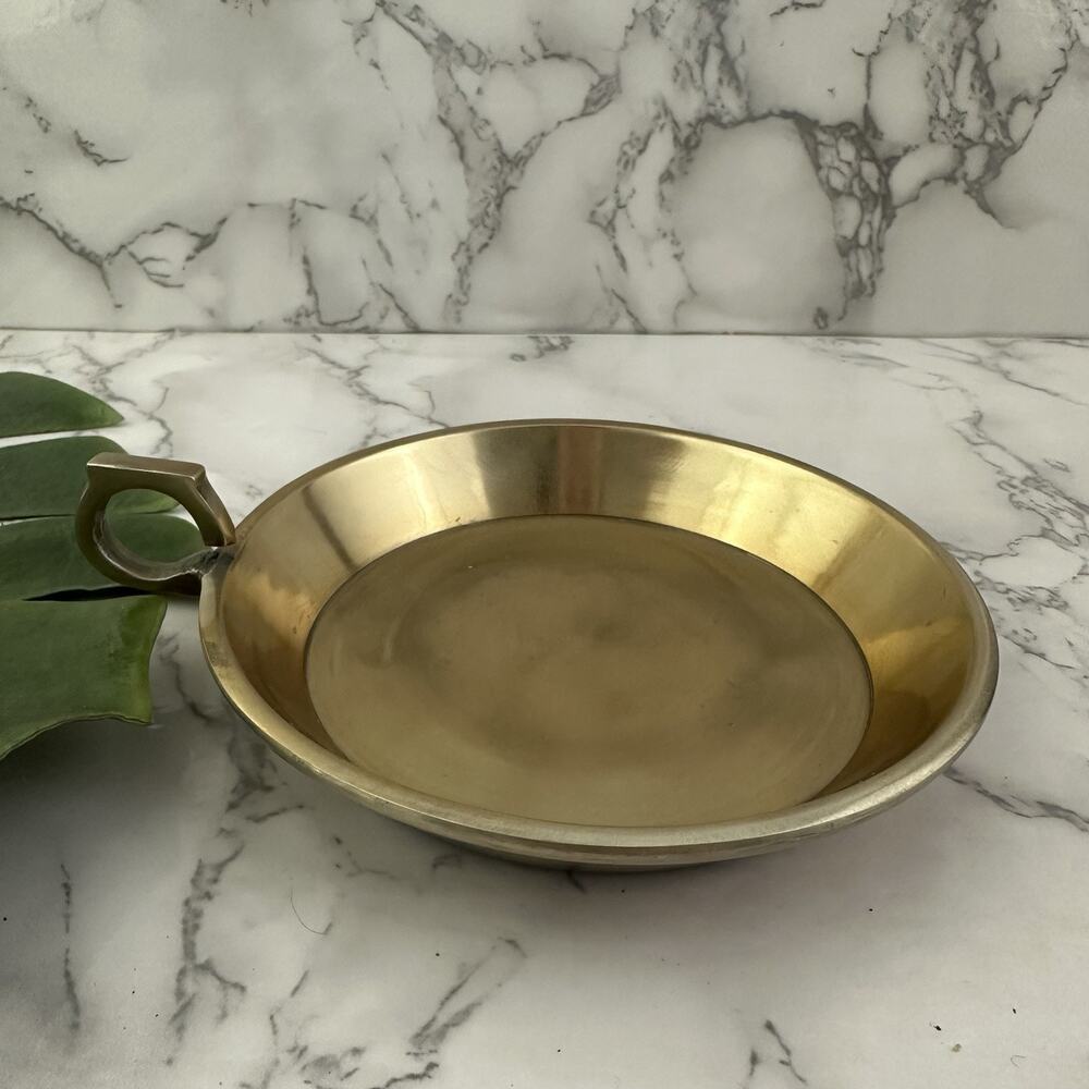 Smith & Hawken Retro Brass Tone Metal Candle Holder Chamber Stick Dish Metallic